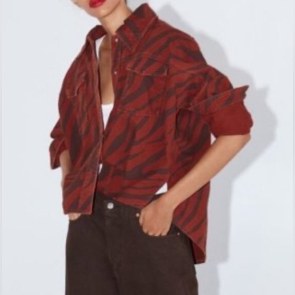 Zara Red and Black Jean Jacket